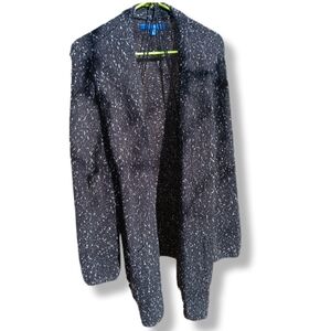 Apt. 9 Black Cardigan Sweater with Silver Threads Open Front Size XL